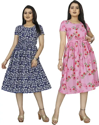 Stylish Crepe Dresses Women Pack Of 2