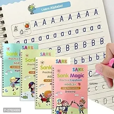 Magic Book for Kids, Sank Magic Practice Copybook, (4 Book+10 Refill+1 Pen+1 Grip) Number Tracing Book for Pre-Schoolers with Pen, Magic Calligraphy Copybook Set Writing Tool for Kids-thumb0