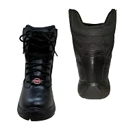 Side Zip High Ankle Genuine Leather Black Combat Boots-thumb2
