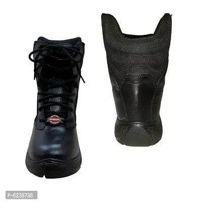 Side Zip High Ankle Genuine Leather Black Combat Boots-thumb3