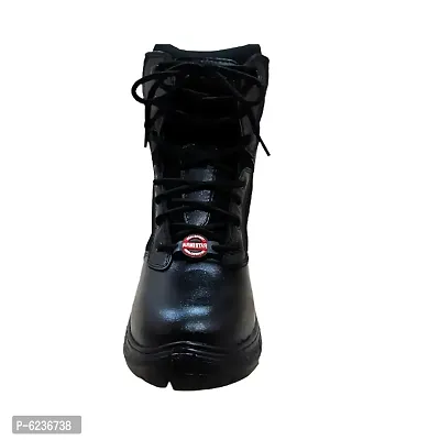 Side Zip High Ankle Genuine Leather Black Combat Boots-thumb4