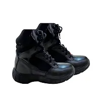 Side Zip High Ankle Genuine Leather Black Combat Boots-thumb4