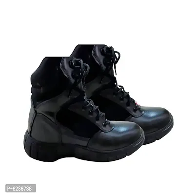 Side Zip High Ankle Genuine Leather Black Combat Boots-thumb5