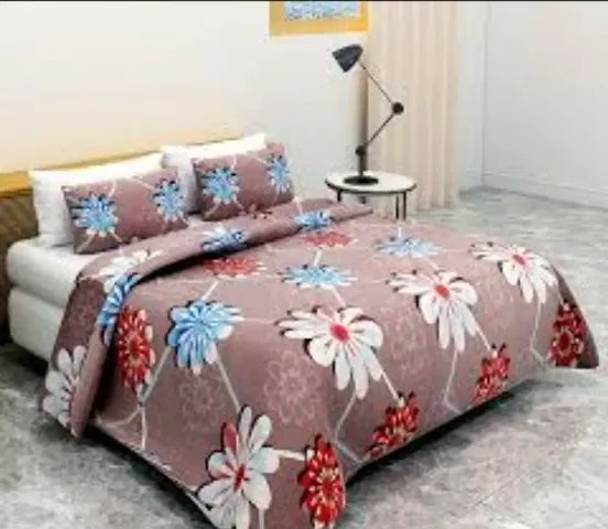Printed Glace Cotton Double Bedsheet with 2 Pillow Covers
