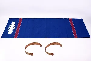 Roque Handicrafts Eco Friendly and Organic Handloom 100% Cotton Non Slip Yoga and Exercise Mat Royal Blue With Two Copper Mgnetic Bracelet  combo-thumb1