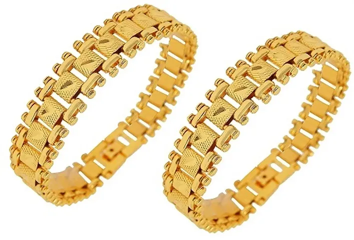 Stylish Brass Golden Bracelets For Men (Pack Of 2)