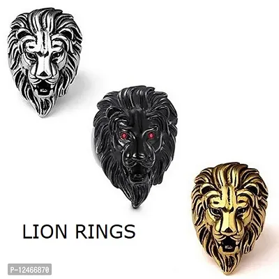 PROFESSIONAL LION FACE RINGS PACK OF 03-thumb0