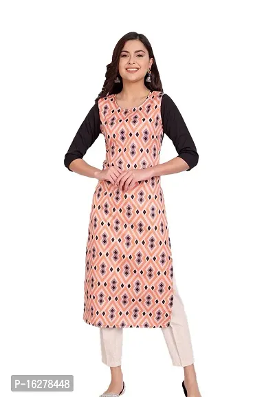 Attractive Peach Rayon Printed Casual Kurti For Women