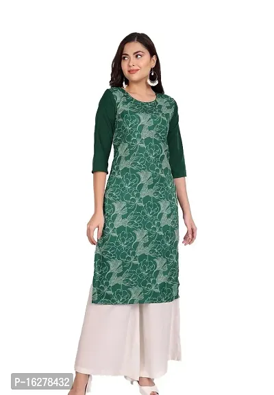 Attractive Green Rayon Printed Casual Kurti For Women