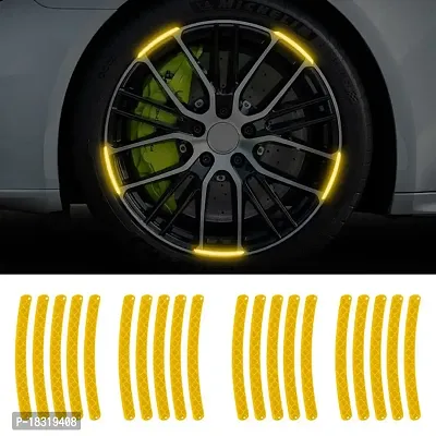 CLOUDSALE Car Bike Wheel Tyre Rim Decoration Radium Reflective Safety Warning Sticker (Yellow, Pack of 20 stickers)