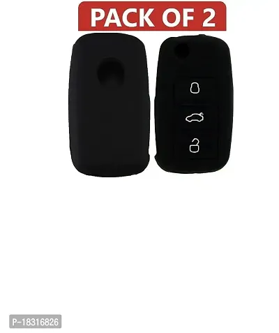 CLOUDSALE ; Your Store. Your Place Silicone Flip Key Cover Compatible with Skoda Octavia (Old)/Laura/Superb/yeti/Fabia/Rapid (for 3 Button flip Key, Pack of 2)-thumb0