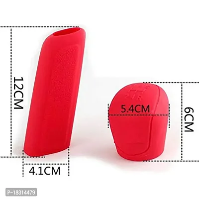 CLOUDSALE ; Your Store. Your Place Manual Car 1 Oval Shape Silicone Gear Head Shift Knob Cover + 1 Handbrake Sleeve Cover (Red)-thumb3