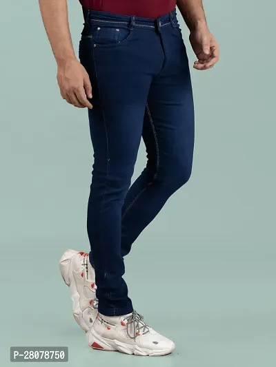 Stylish Blue Denim Solid Mid-Rise Jeans For Men-thumb3