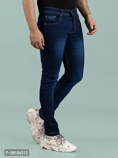 Stylish Blue Denim Faded Mid-Rise Jeans For Men-thumb3