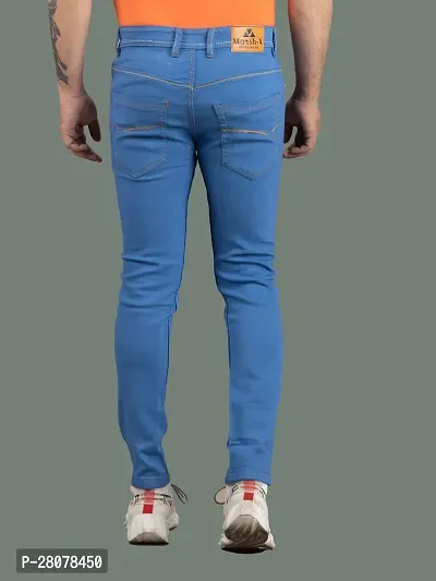 Stylish Blue Denim Solid Mid-Rise Jeans For Men-thumb2