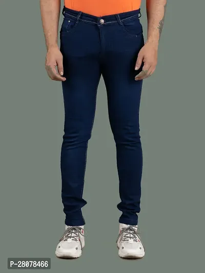 Stylish Blue Denim Solid Mid-Rise Jeans For Men-thumb4