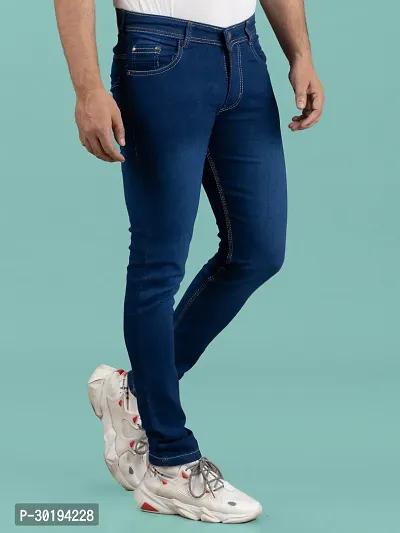 Stylish Blue Denim Faded Mid-Rise Jeans For Men-thumb3