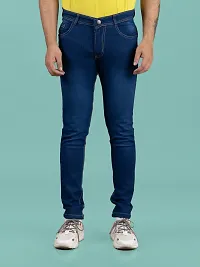 Stylish Blue Denim Solid Mid-Rise Jeans For Men-thumb3