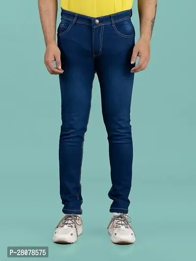 Stylish Blue Denim Solid Mid-Rise Jeans For Men-thumb5