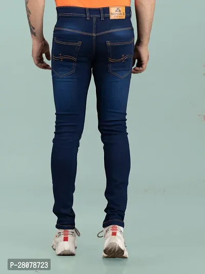 Stylish Blue Denim Solid Mid-Rise Jeans For Men-thumb2