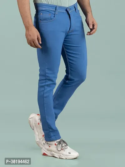 Stylish Blue Denim Solid Mid-Rise Jeans For Men-thumb3