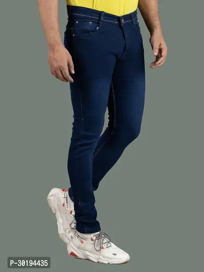 Stylish Blue Denim Faded Mid-Rise Jeans For Men-thumb2