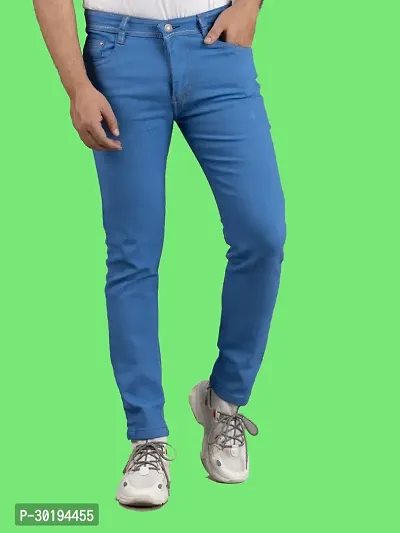 Stylish Blue Denim Solid Mid-Rise Jeans For Men-thumb0