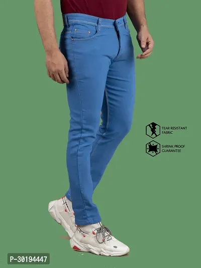 Stylish Blue Denim Solid Mid-Rise Jeans For Men-thumb3