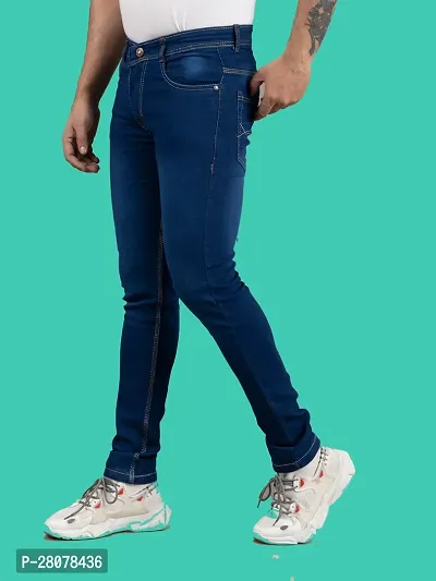 Stylish Blue Denim Solid Mid-Rise Jeans For Men-thumb4