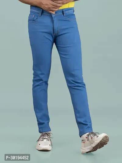 Stylish Blue Denim Solid Mid-Rise Jeans For Men-thumb3