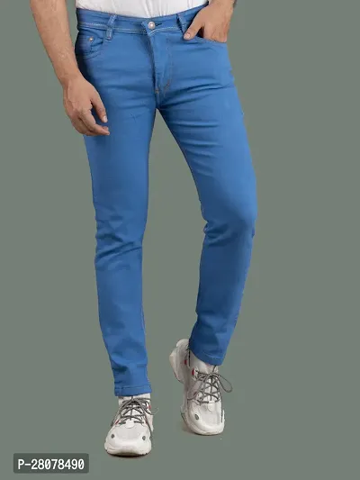 Stylish Blue Denim Solid Mid-Rise Jeans For Men-thumb4