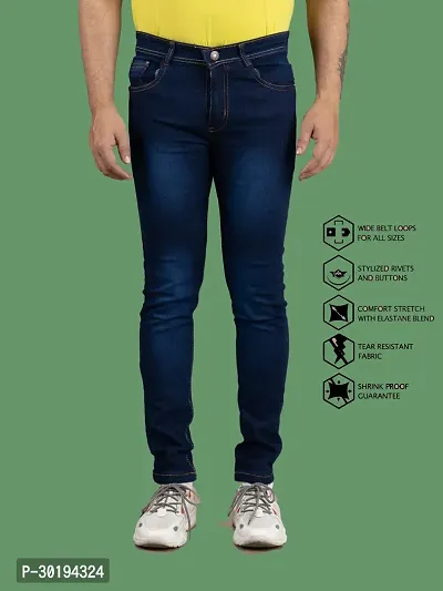 Stylish Blue Denim Faded Mid-Rise Jeans For Men