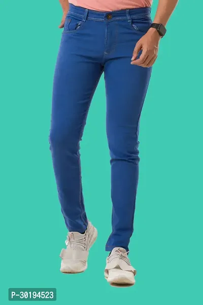 Stylish Blue Denim Solid Mid-Rise Jeans For Men-thumb2