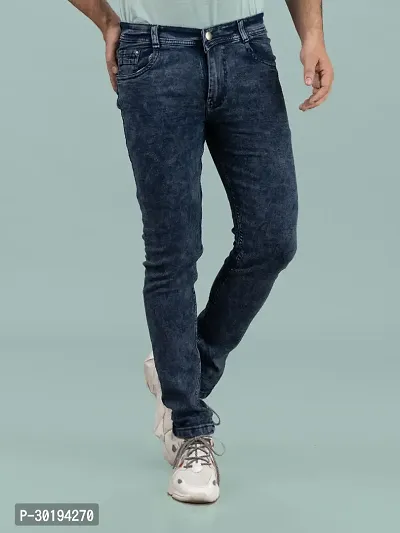 Stylish Blue Denim Solid Mid-Rise Jeans For Men-thumb4