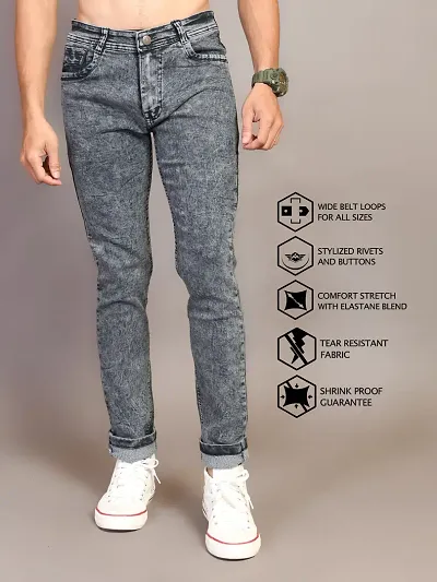 Elegant Blue Denim Solid Jeans For Men