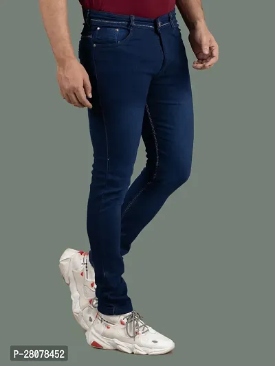 Stylish Blue Denim Solid Mid-Rise Jeans For Men-thumb3