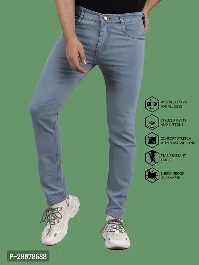 Stylish Grey Denim Solid Mid-Rise Jeans For Men-thumb0