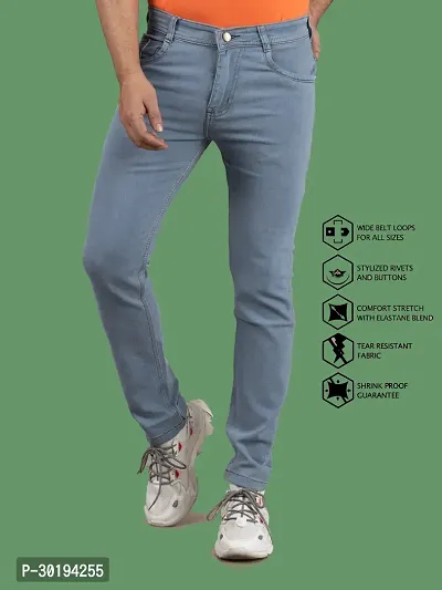 Stylish Blue Denim Solid Mid-Rise Jeans For Men-thumb3