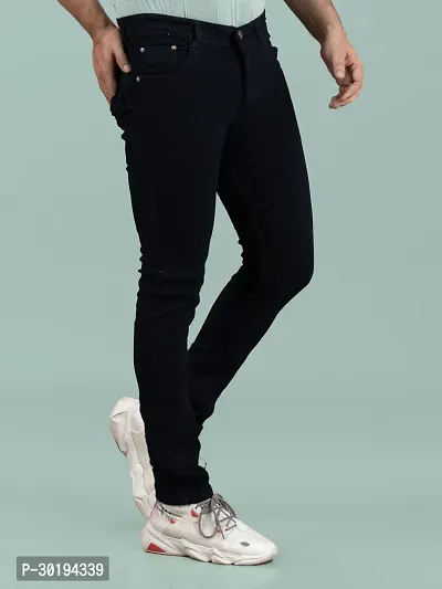 Stylish Black Denim Solid Mid-Rise Jeans For Men-thumb3