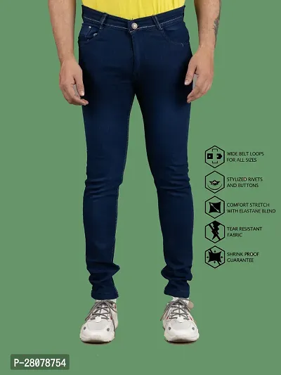 Stylish Blue Denim Solid Mid-Rise Jeans For Men-thumb4