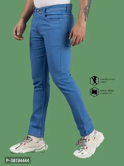 Stylish Blue Denim Solid Mid-Rise Jeans For Men