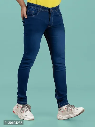 Stylish Blue Denim Faded Mid-Rise Jeans For Men-thumb3