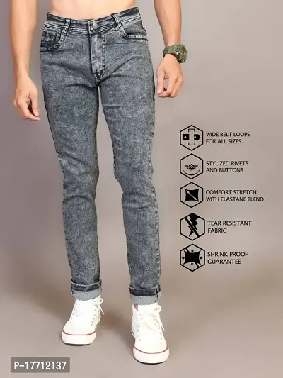 Comfortable Grey Denim Mid-Rise Jeans For Men-thumb0