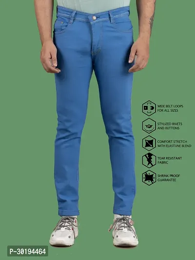 Stylish Blue Denim Solid Mid-Rise Jeans For Men-thumb0