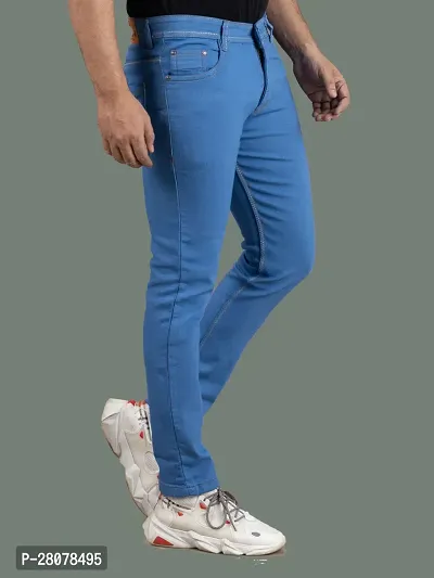 Stylish Blue Denim Solid Mid-Rise Jeans For Men-thumb3