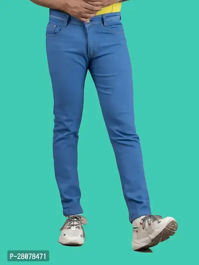 Stylish Blue Denim Solid Mid-Rise Jeans For Men-thumb4