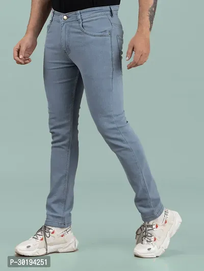 Stylish Blue Denim Solid Mid-Rise Jeans For Men-thumb0