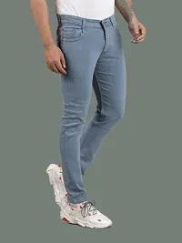 Stylish Grey Denim Solid Mid-Rise Jeans For Men-thumb1