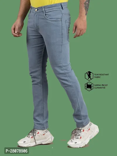 Stylish Grey Denim Solid Mid-Rise Jeans For Men-thumb0