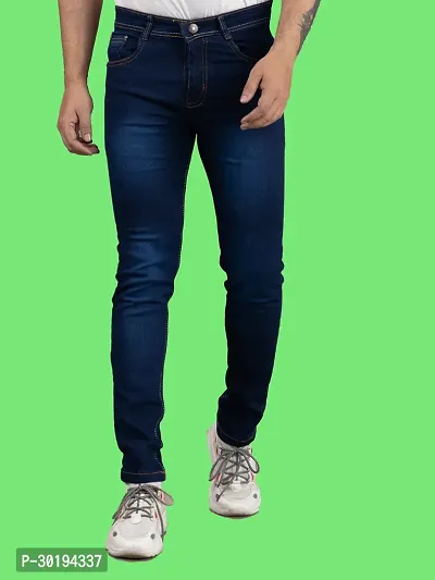 Stylish Blue Denim Faded Mid-Rise Jeans For Men